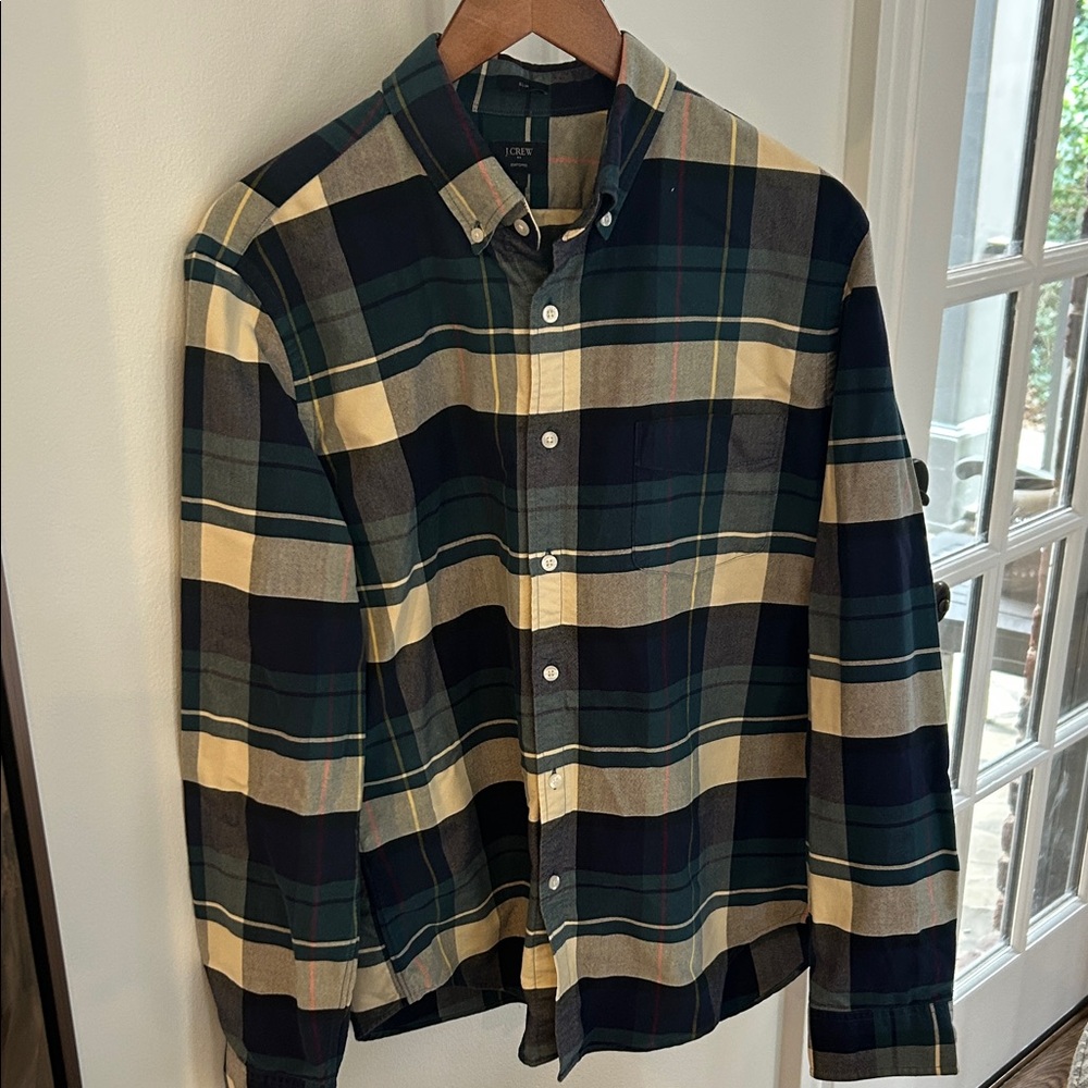 J. Crew Men's Plaid Button Down Shirt - Green, Blue, Yellow